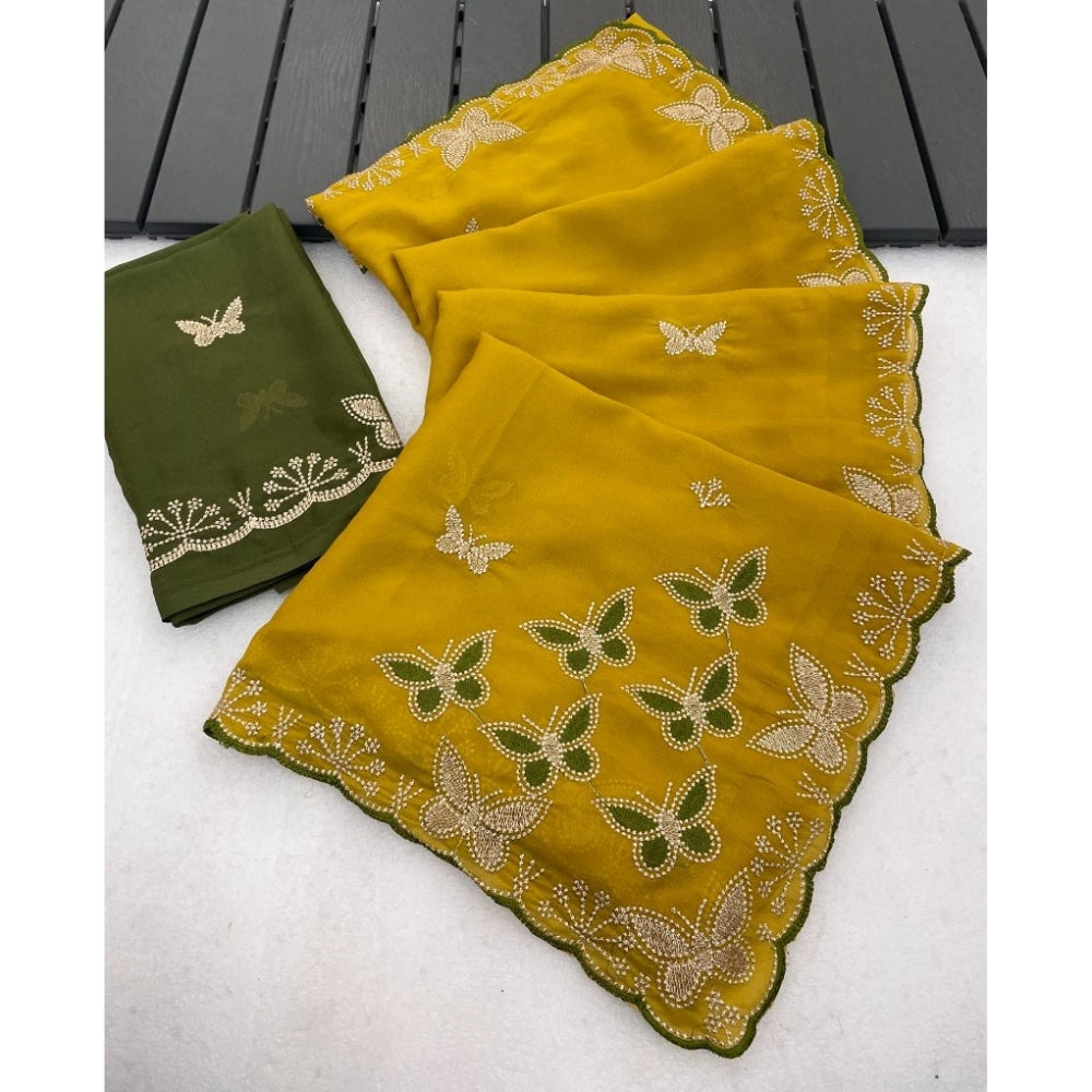 Women's Star Georgette Embellished Saree With Unstitched Blouse 5.5 Mtr (Mustard)