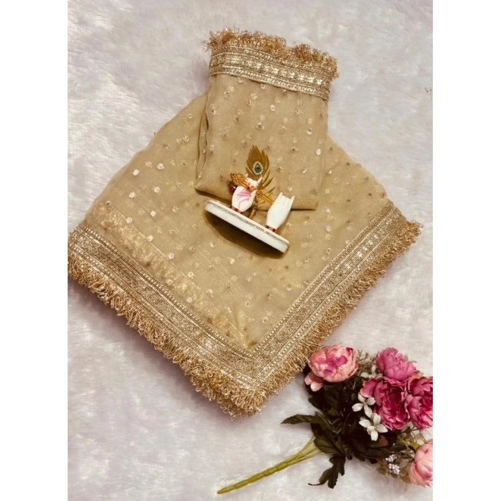 Women's Silk Embellished Saree With Unstitched Blouse 5.5 Mtr (Beige)
