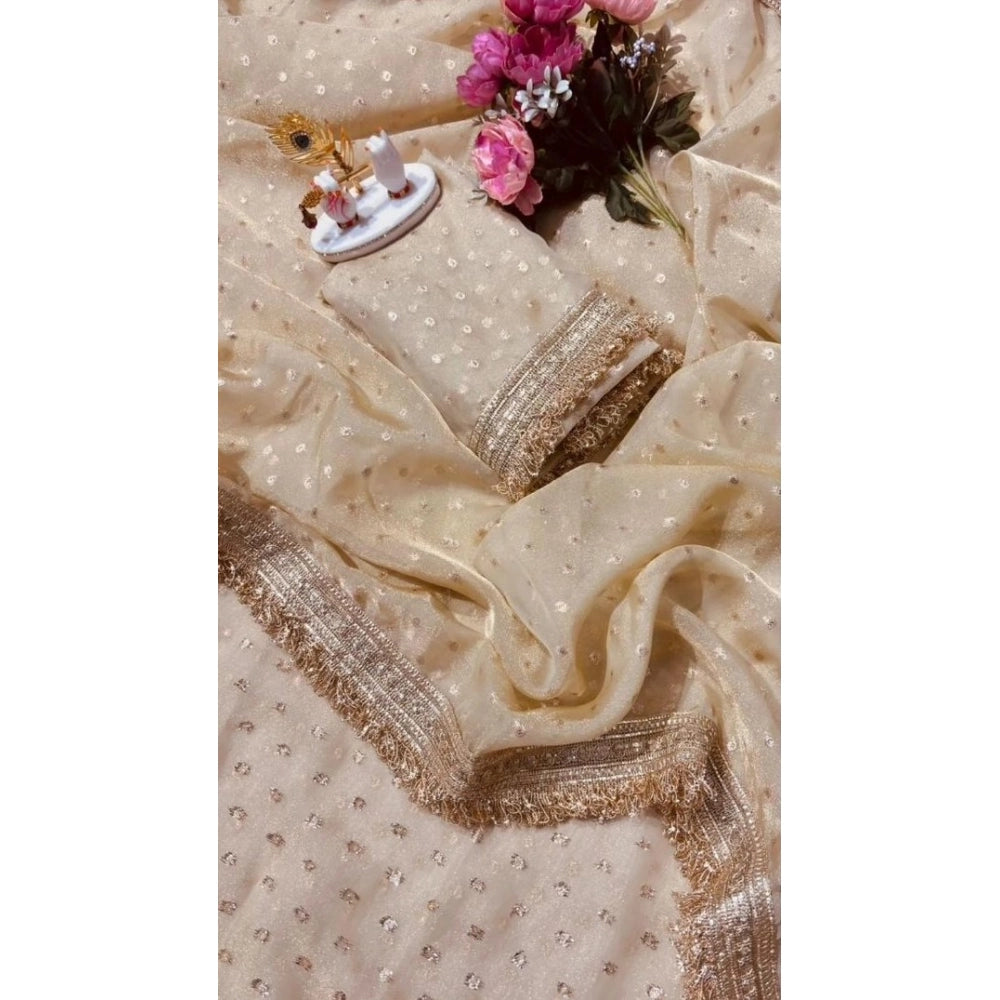 Women's Silk Embellished Saree With Unstitched Blouse 5.5 Mtr (Beige)