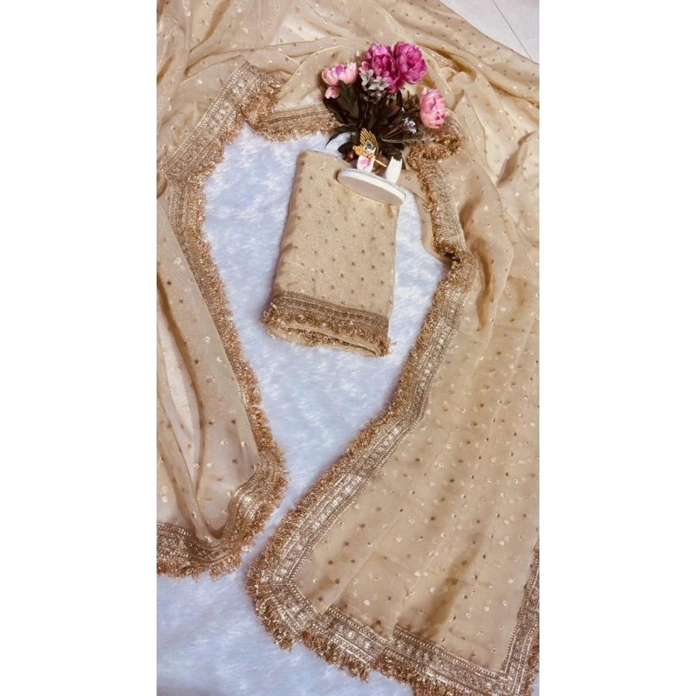 Women's Silk Embellished Saree With Unstitched Blouse 5.5 Mtr (Beige)