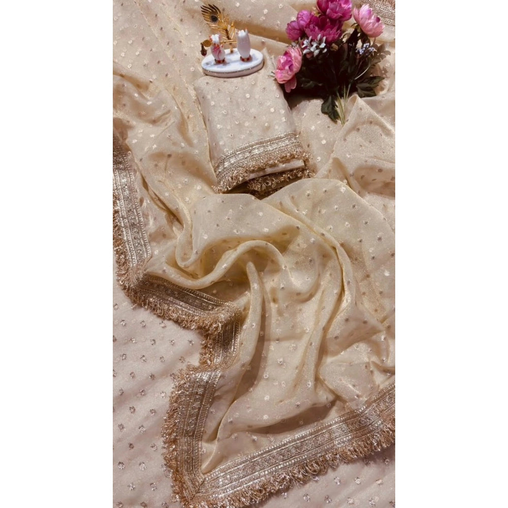 Women's Silk Embellished Saree With Unstitched Blouse 5.5 Mtr (Beige)