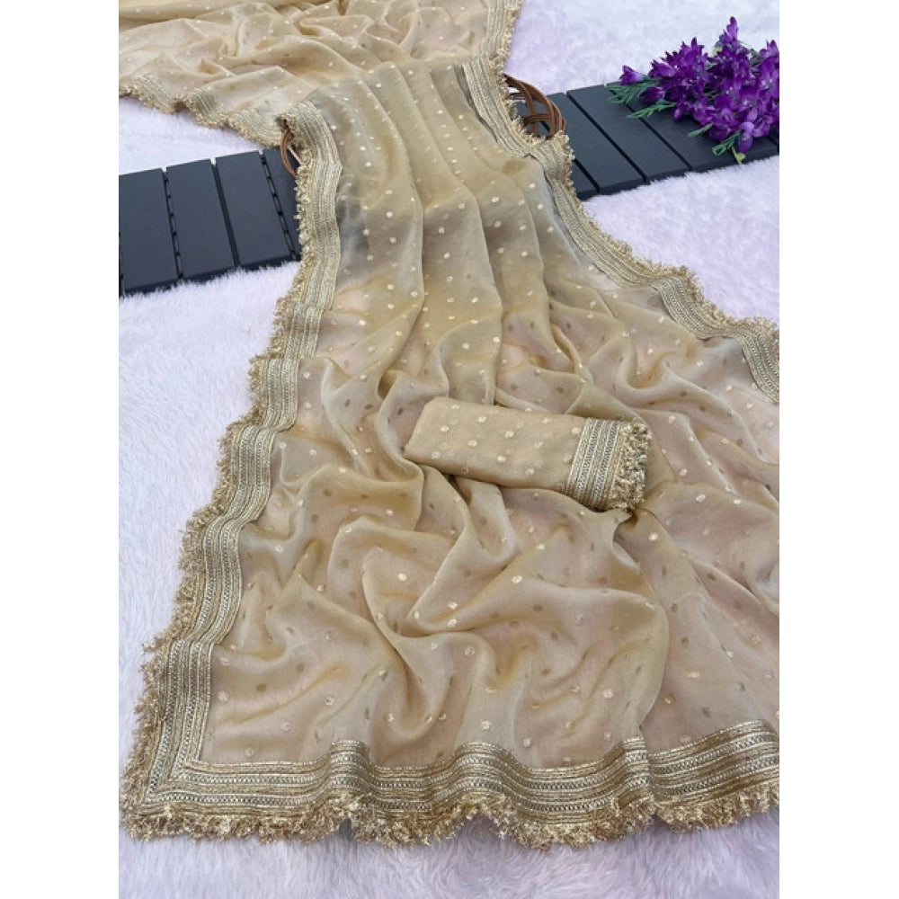 Women's Silk Embellished Saree With Unstitched Blouse 5.5 Mtr (Beige)