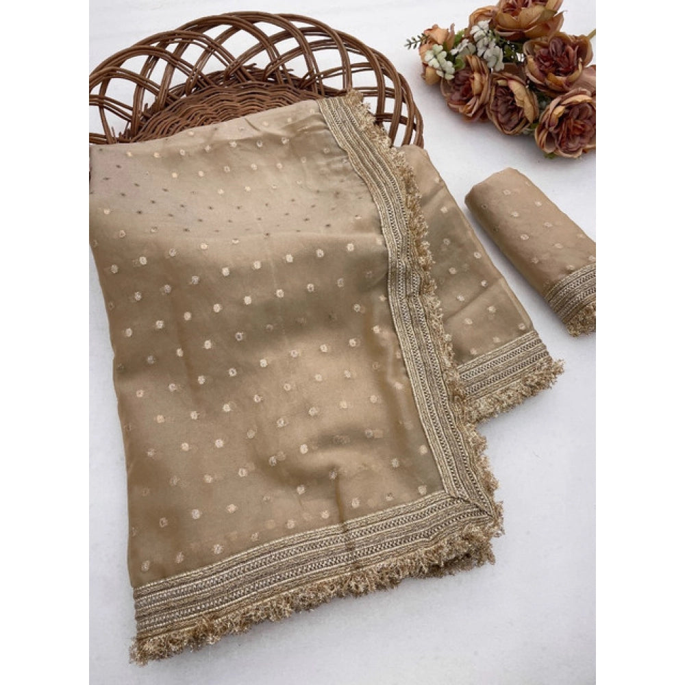 Women's Silk Embellished Saree With Unstitched Blouse 5.5 Mtr (Beige)