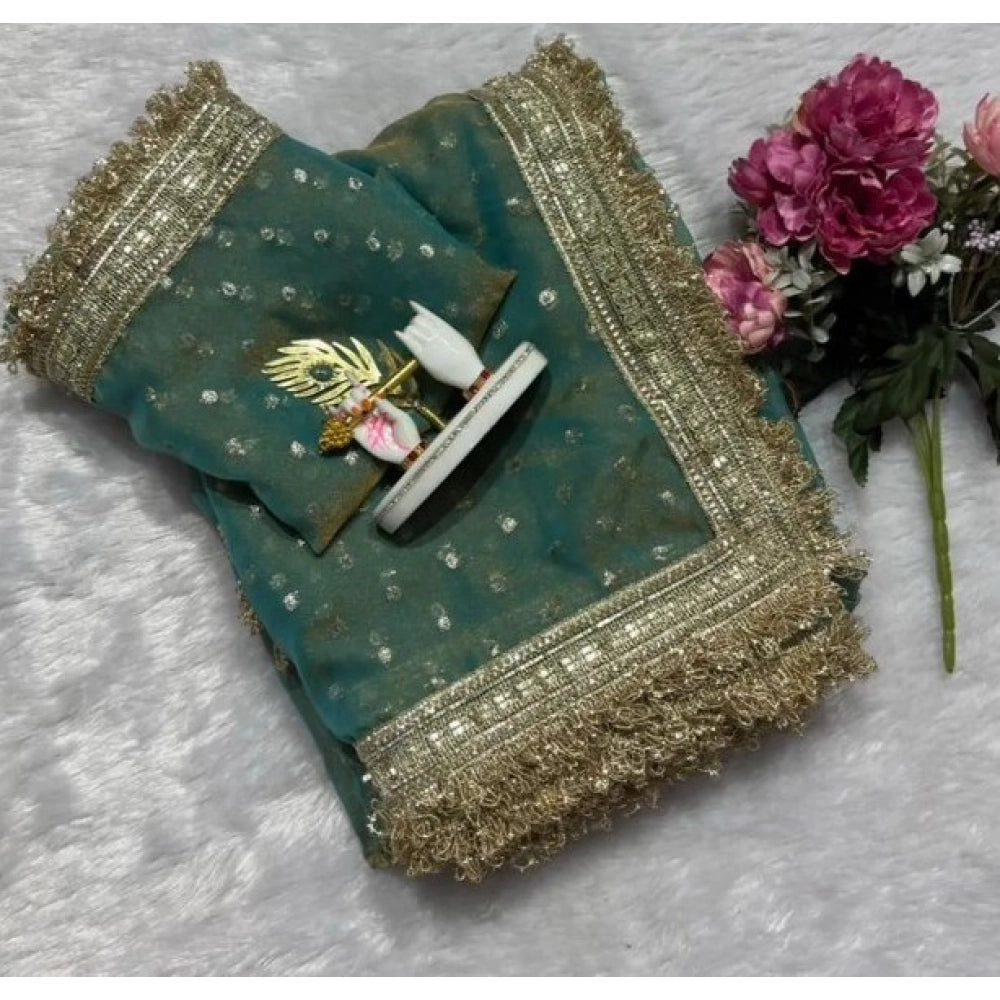Women's Silk Embellished Saree With Unstitched Blouse 5.5 Mtr (Green)