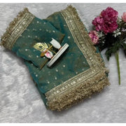 Women's Silk Embellished Saree With Unstitched Blouse 5.5 Mtr (Green)
