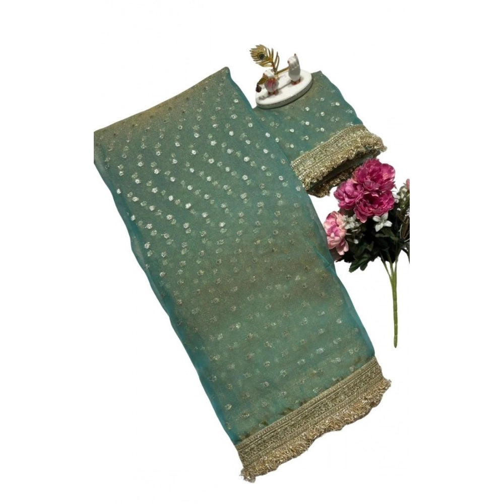 Women's Silk Embellished Saree With Unstitched Blouse 5.5 Mtr (Green)