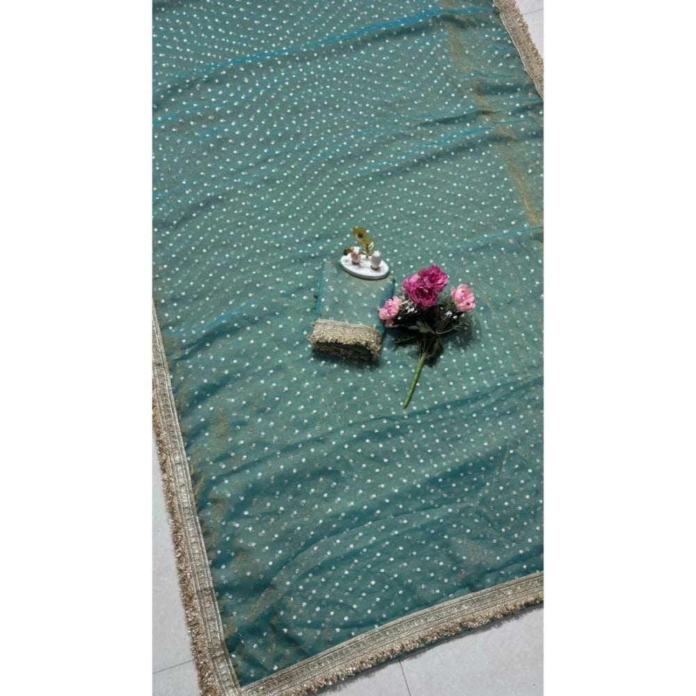 Women's Silk Embellished Saree With Unstitched Blouse 5.5 Mtr (Green)