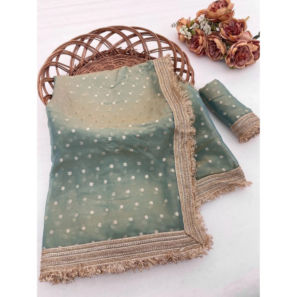 Women's Silk Embellished Saree With Unstitched Blouse 5.5 Mtr (Green)