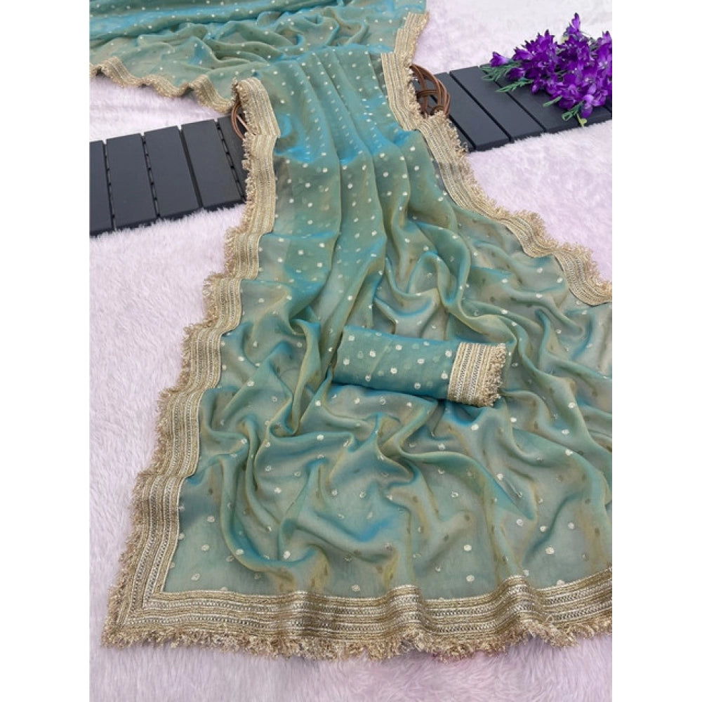 Women's Silk Embellished Saree With Unstitched Blouse 5.5 Mtr (Green)