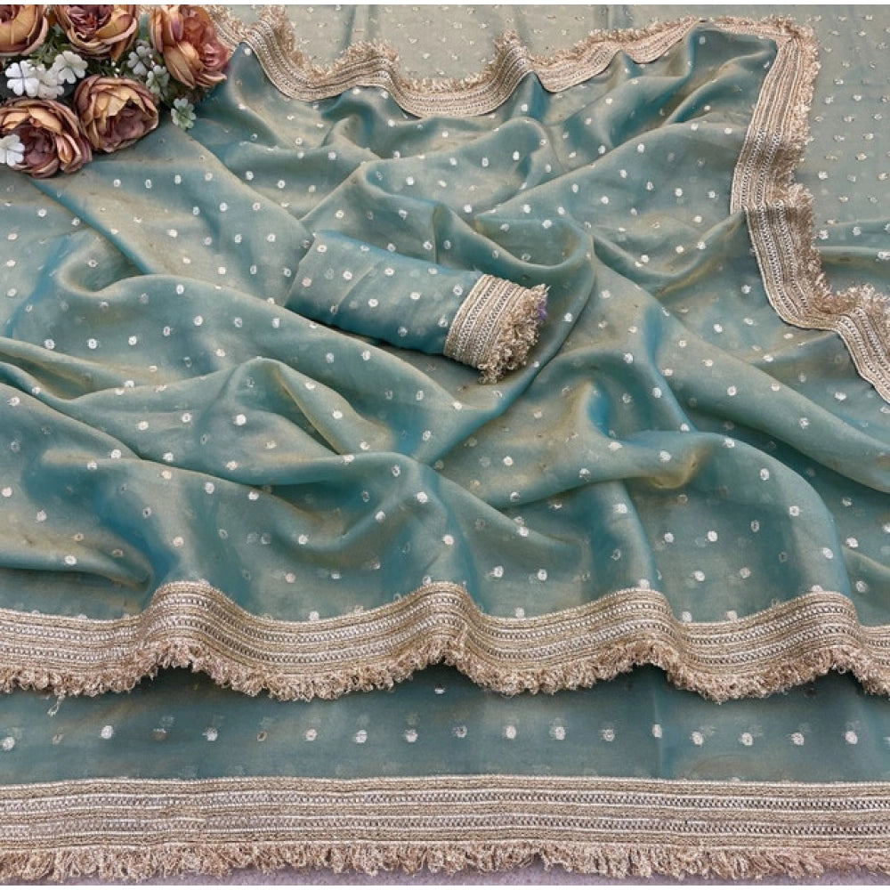 Women's Silk Embellished Saree With Unstitched Blouse 5.5 Mtr (Green)