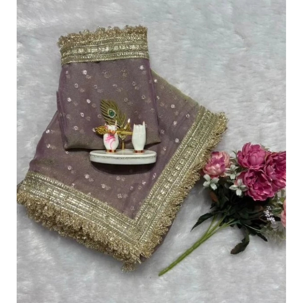 Women's Silk Embellished Saree With Unstitched Blouse 5.5 Mtr (Lavender)