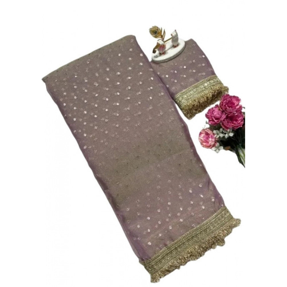 Women's Silk Embellished Saree With Unstitched Blouse 5.5 Mtr (Lavender)