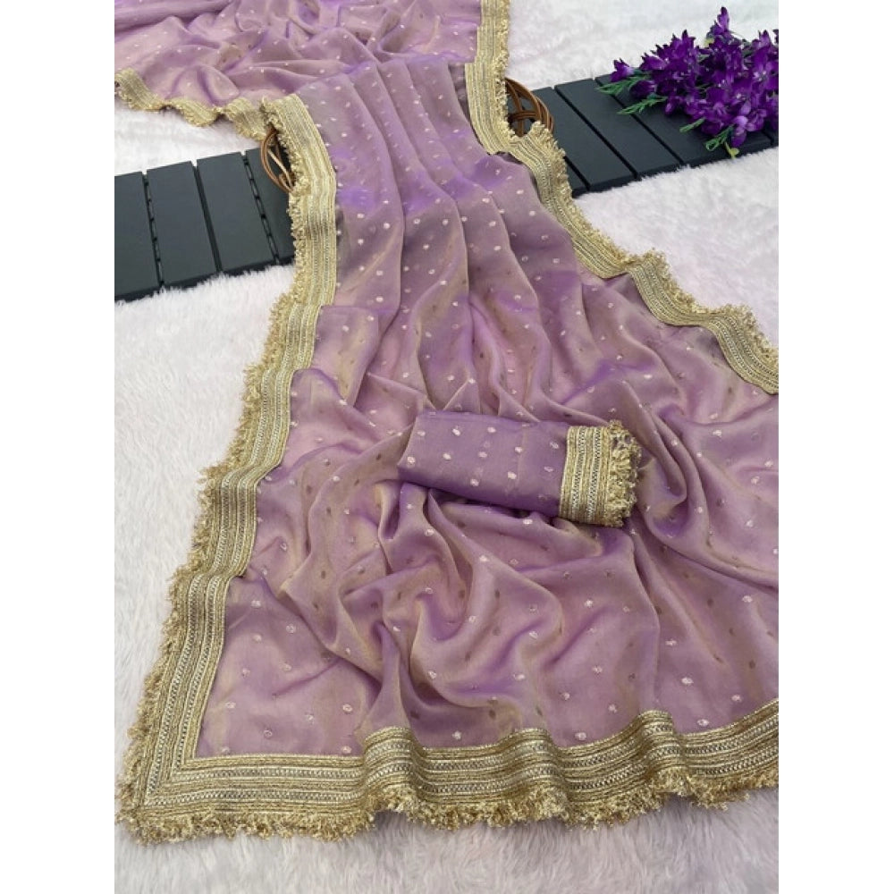 Women's Silk Embellished Saree With Unstitched Blouse 5.5 Mtr (Lavender)