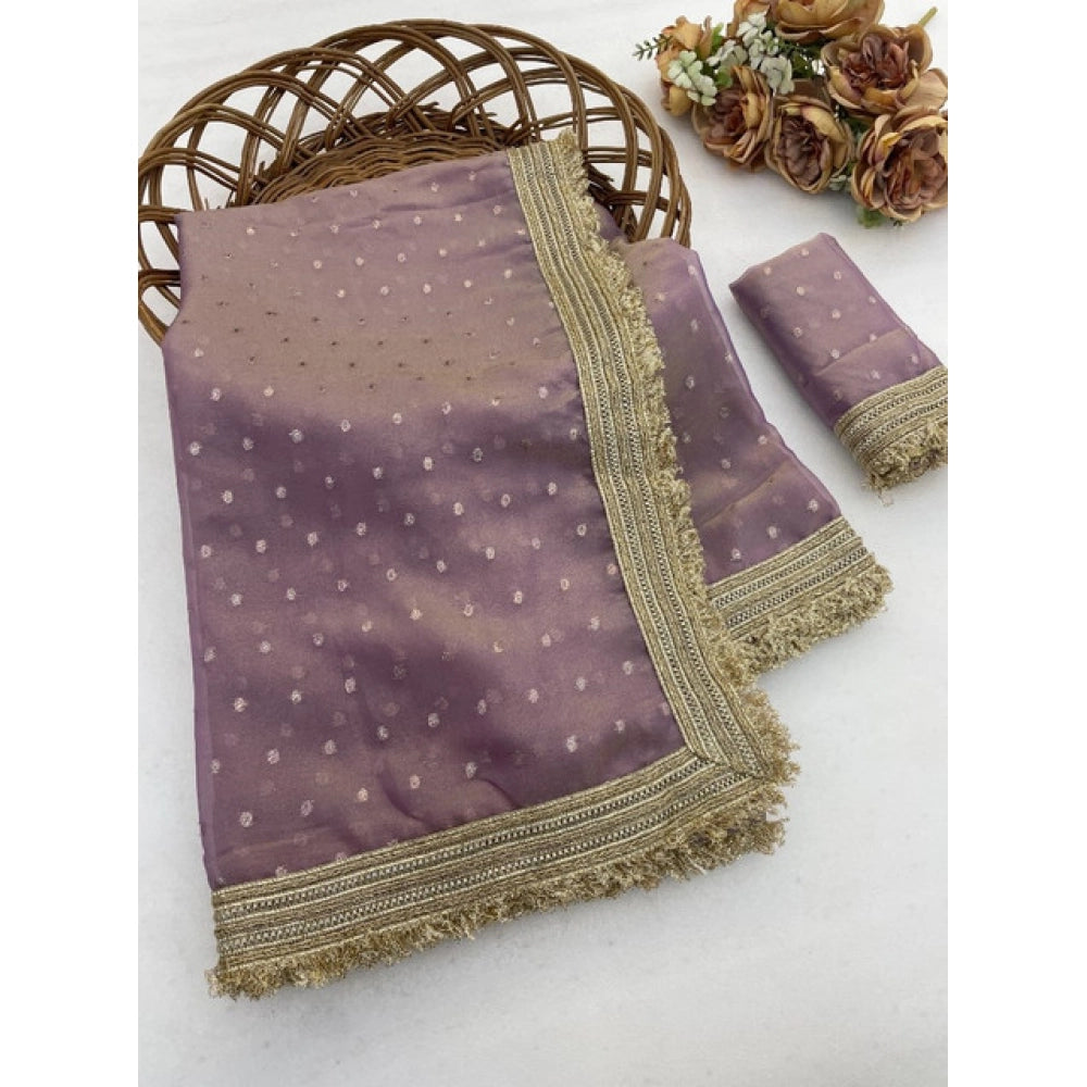 Women's Silk Embellished Saree With Unstitched Blouse 5.5 Mtr (Lavender)