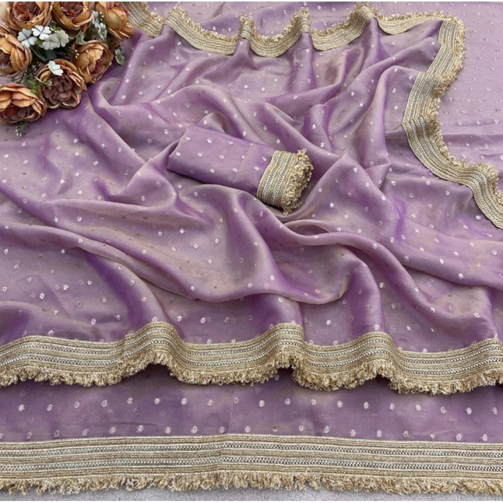 Women's Silk Embellished Saree With Unstitched Blouse 5.5 Mtr (Lavender)