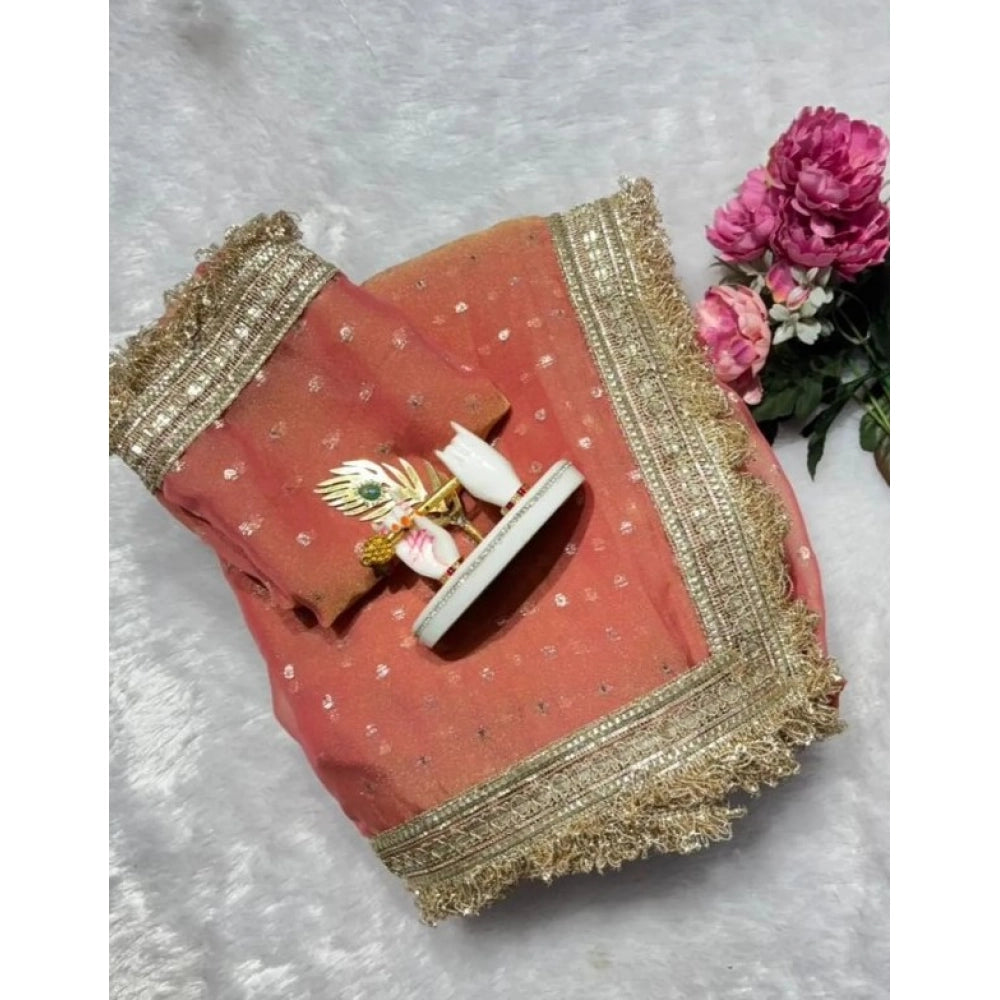Women's Silk Embellished Saree With Unstitched Blouse 5.5 Mtr (Peach)