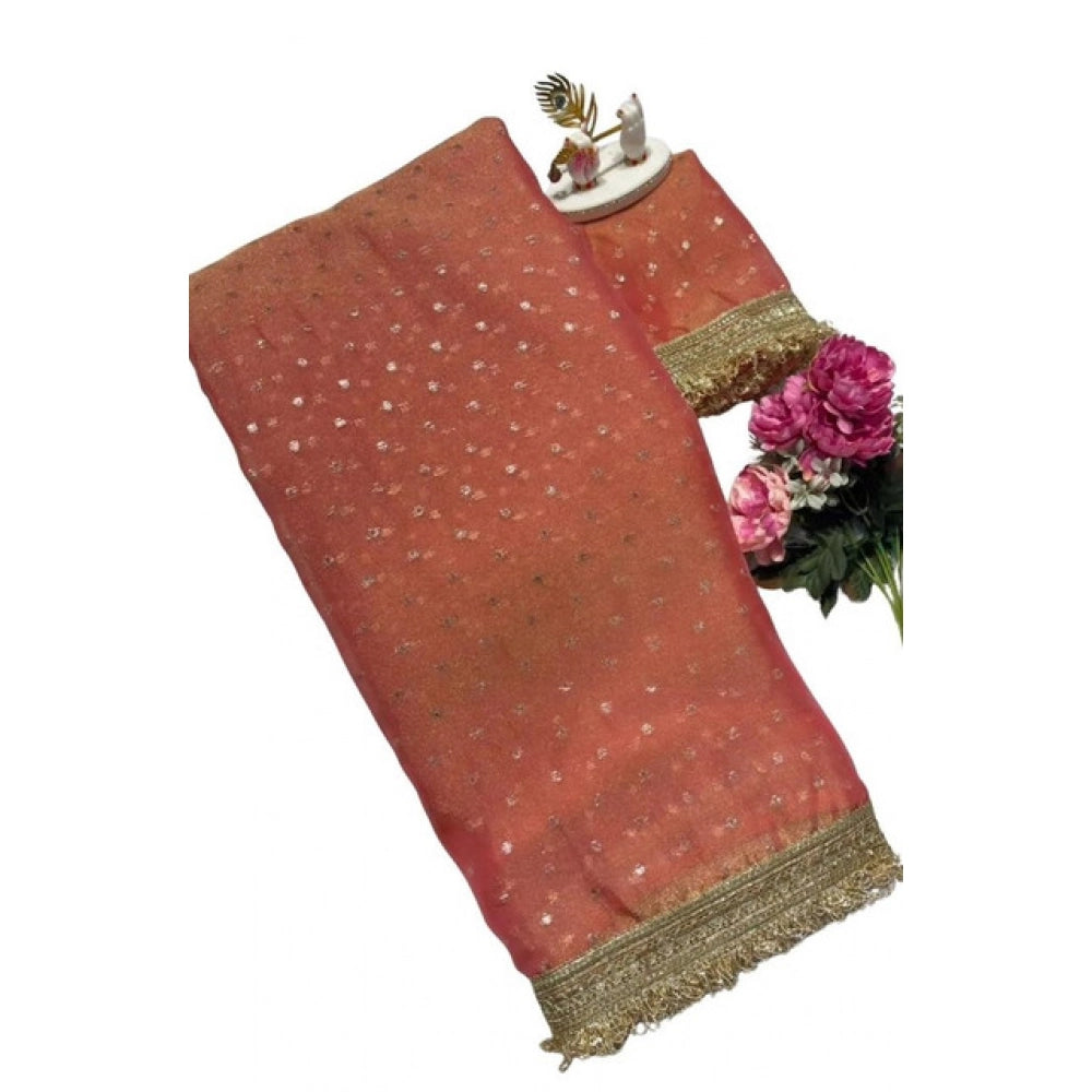 Women's Silk Embellished Saree With Unstitched Blouse 5.5 Mtr (Peach)
