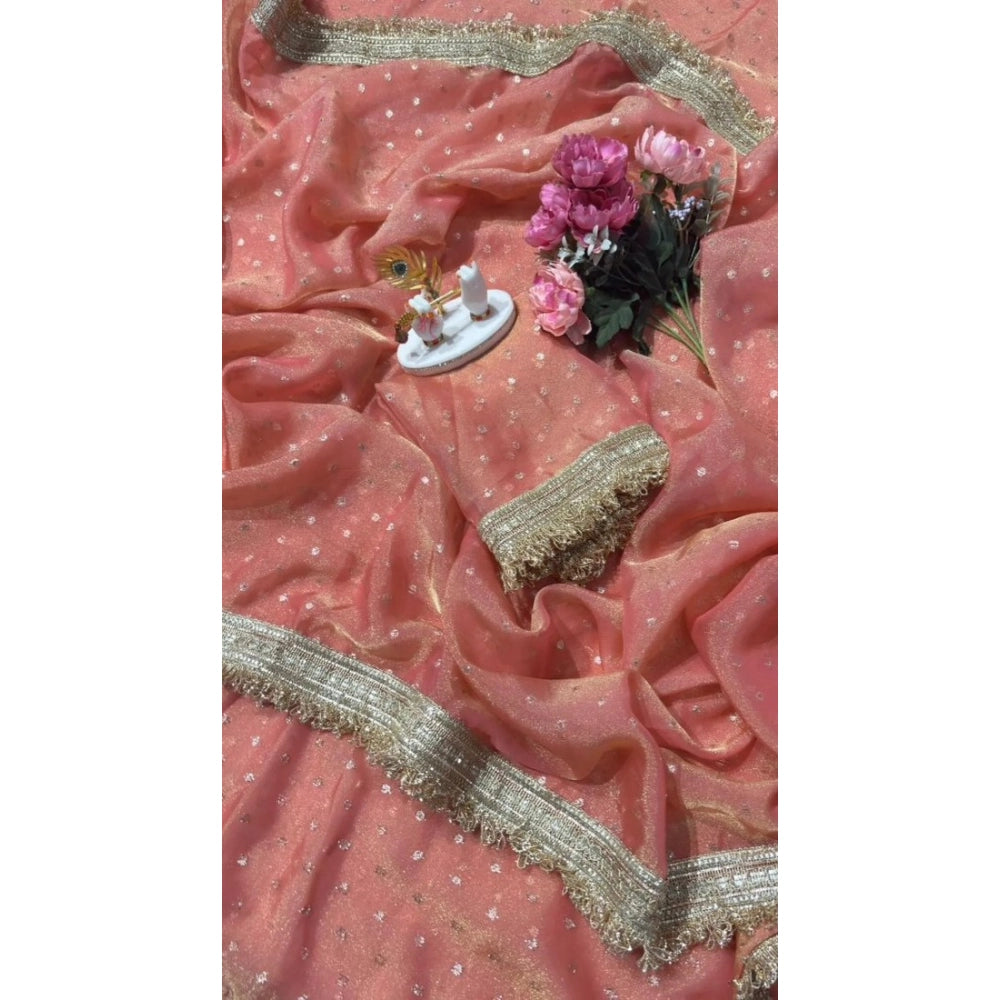 Women's Silk Embellished Saree With Unstitched Blouse 5.5 Mtr (Peach)