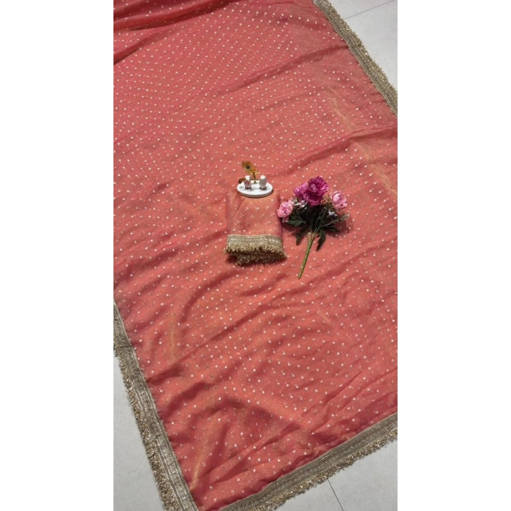 Women's Silk Embellished Saree With Unstitched Blouse 5.5 Mtr (Peach)