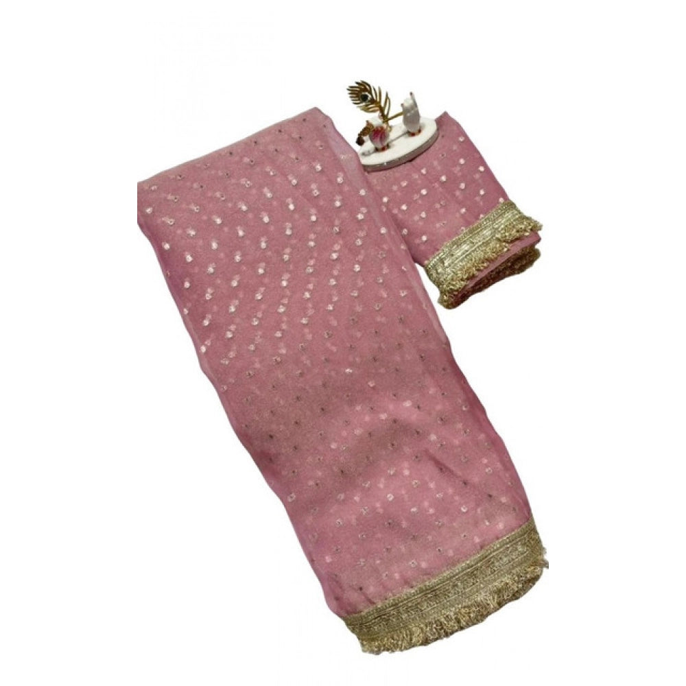 Women's Silk Embellished Saree With Unstitched Blouse 5.5 Mtr (Pink)