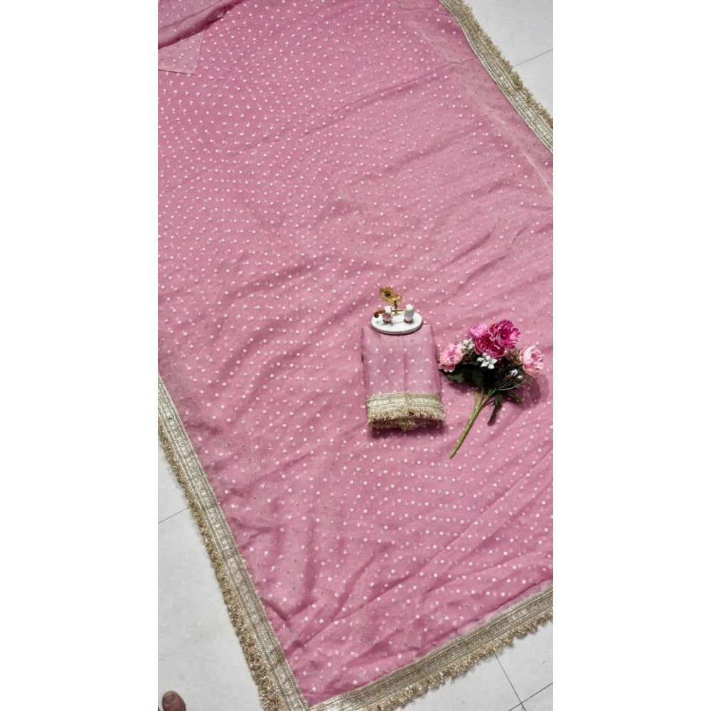 Women's Silk Embellished Saree With Unstitched Blouse 5.5 Mtr (Pink)