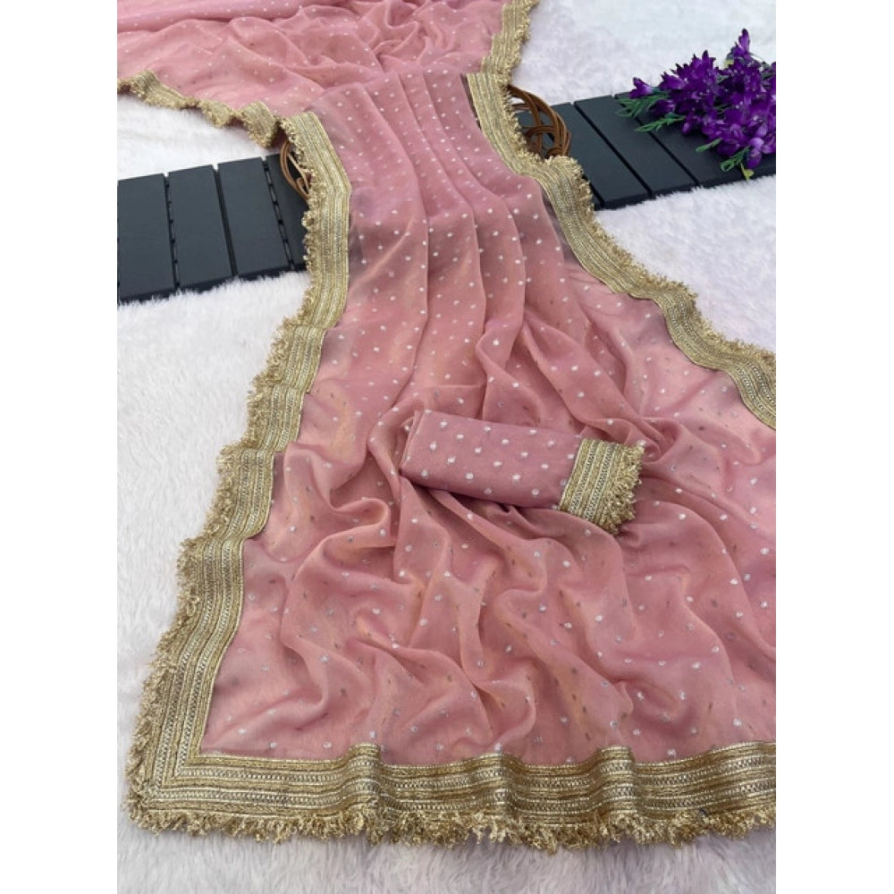 Women's Silk Embellished Saree With Unstitched Blouse 5.5 Mtr (Pink)