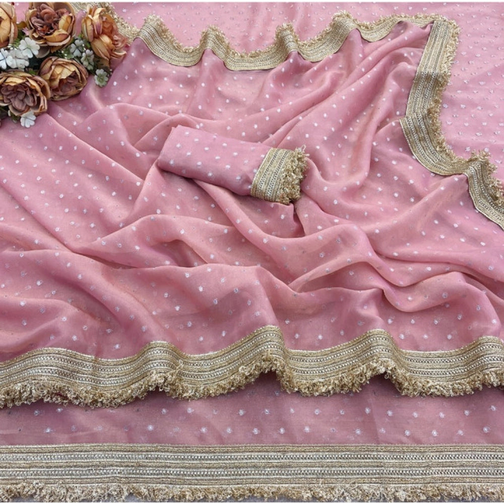 Women's Silk Embellished Saree With Unstitched Blouse 5.5 Mtr (Pink)