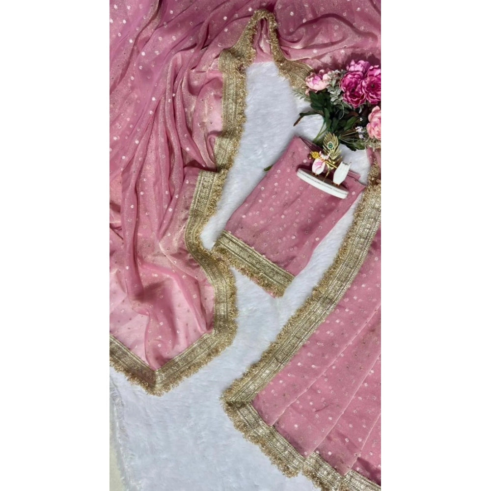 Women's Silk Embellished Saree With Unstitched Blouse 5.5 Mtr (Pink)
