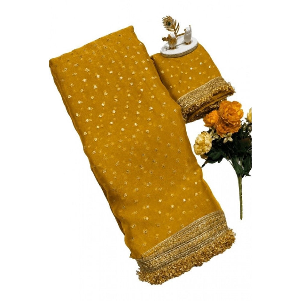 Women's Silk Embellished Saree With Unstitched Blouse 5.5 Mtr (Yellow)