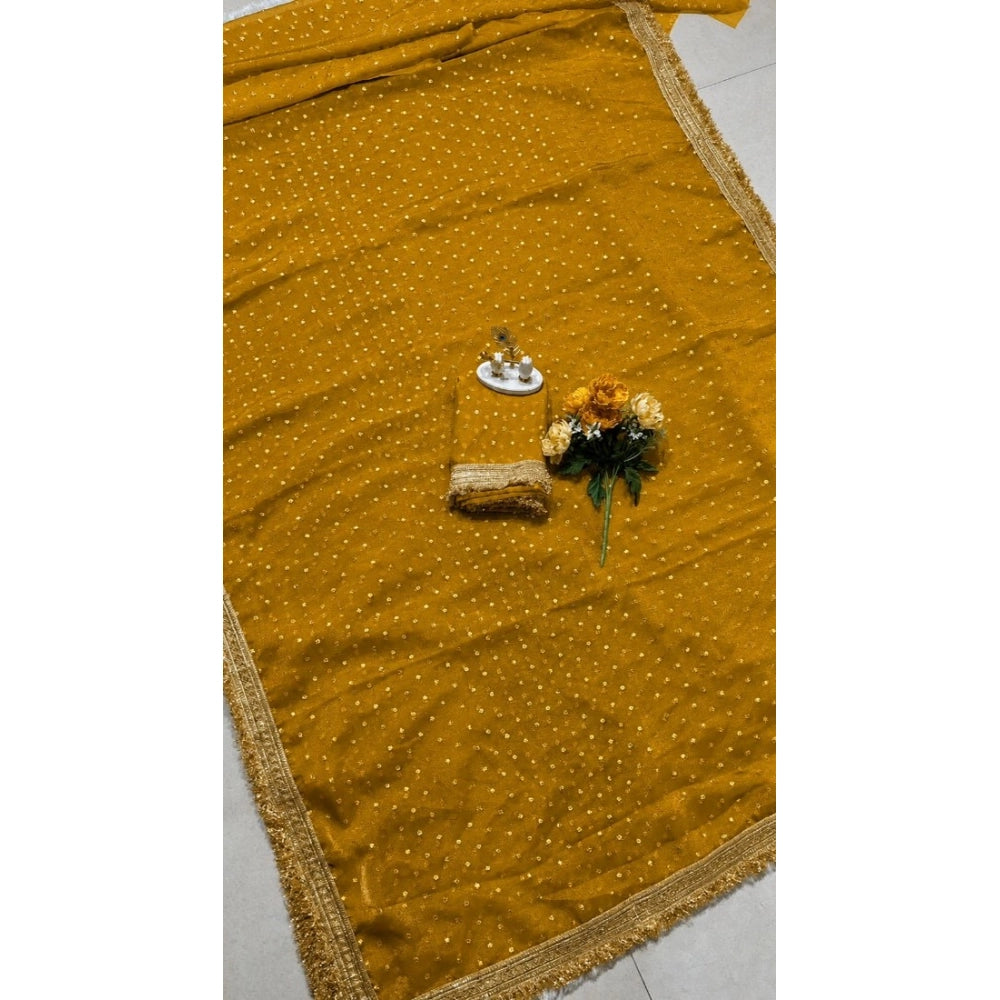 Women's Silk Embellished Saree With Unstitched Blouse 5.5 Mtr (Yellow)
