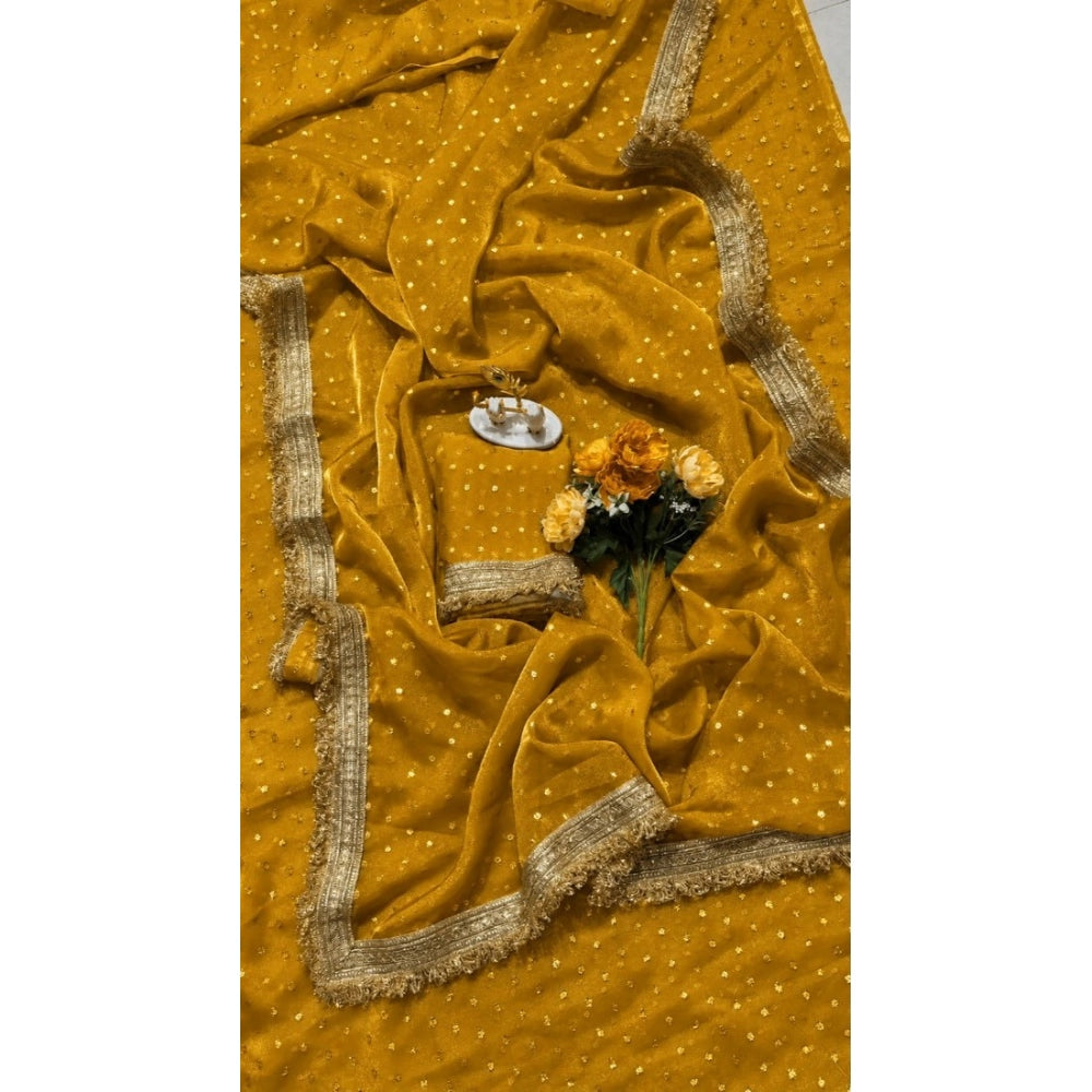 Women's Silk Embellished Saree With Unstitched Blouse 5.5 Mtr (Yellow)