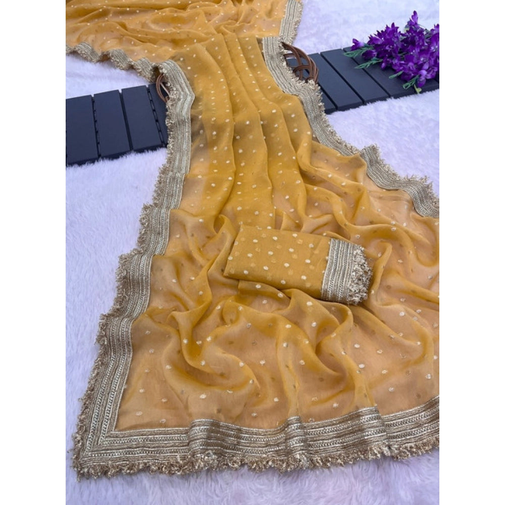 Women's Silk Embellished Saree With Unstitched Blouse 5.5 Mtr (Yellow)