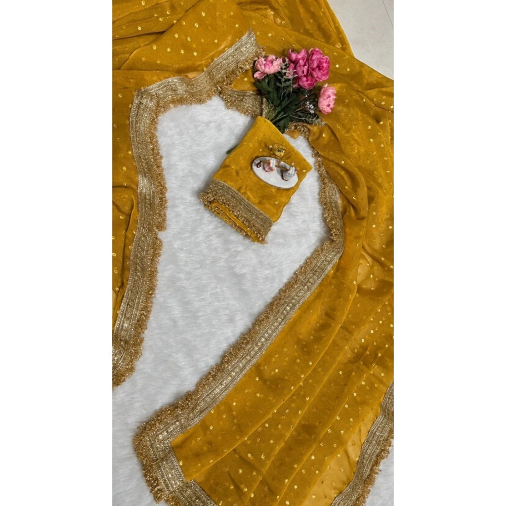 Women's Silk Embellished Saree With Unstitched Blouse 5.5 Mtr (Yellow)