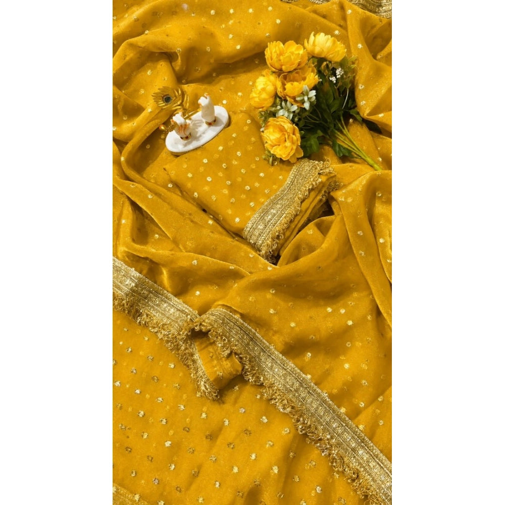 Women's Silk Embellished Saree With Unstitched Blouse 5.5 Mtr (Yellow)