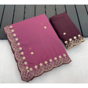 Women's Star Georgette Embroidered Saree With Unstitched Blouse 5.5 Mtr (Pink)