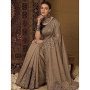 Women's Viscose Silk Embroidered Saree With Unstitched Blouse 5.5 Mtr (Brown)