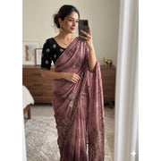 Women's Viscose Silk Embroidered Saree With Unstitched Blouse 5.5 Mtr (Pink)