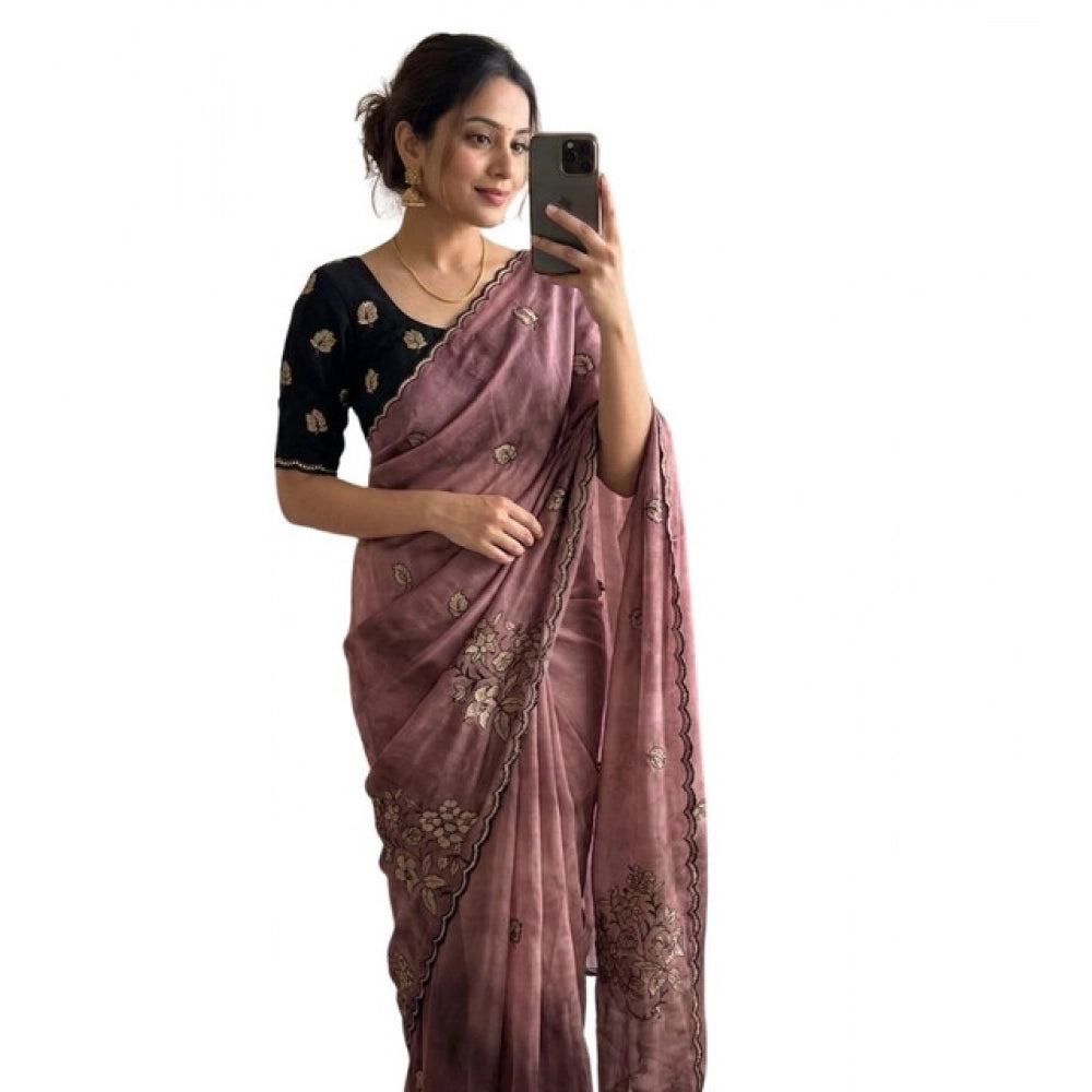 Women's Viscose Silk Embroidered Saree With Unstitched Blouse 5.5 Mtr (Pink)