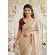 Women's Star Georgette Embroidered Saree With Unstitched Blouse 5.5 Mtr (Beige)