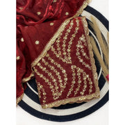 Women's Satin Embellished Saree With Unstitched Blouse 5.5 Mtr (Maroon)