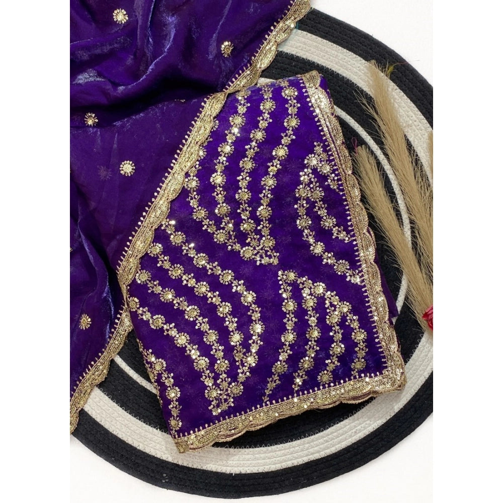 Women's Satin Embellished Saree With Unstitched Blouse 5.5 Mtr (Purple)