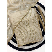 Women's Satin Embellished Saree With Unstitched Blouse 5.5 Mtr (Cream)