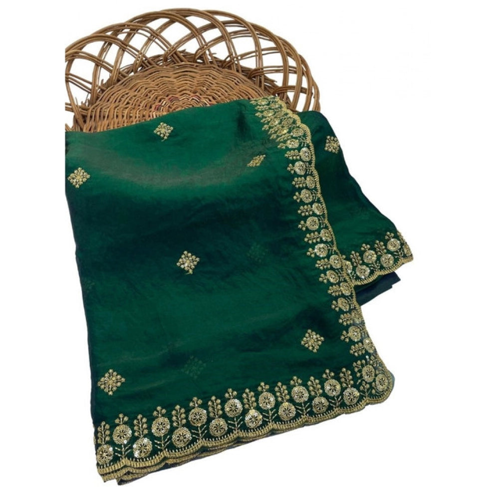 Women's Satin Embellished Saree With Unstitched Blouse 5.5 Mtr (Green)