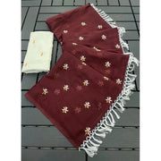 Women's Georgette Embellished Saree With Unstitched Blouse 5.5 Mtr (Maroon)