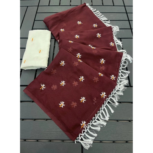 Women's Georgette Embellished Saree With Unstitched Blouse 5.5m (Maroon)