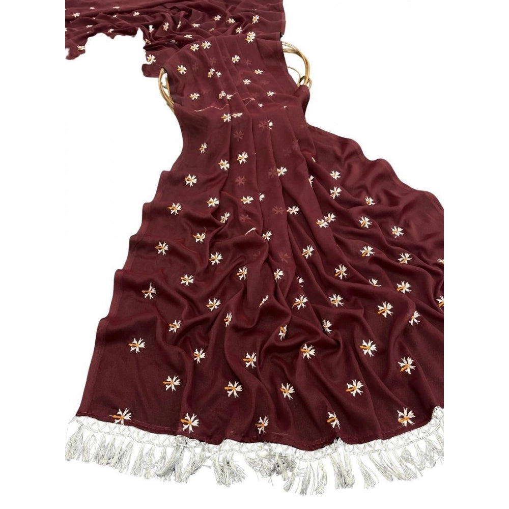 Women's Georgette Embellished Saree With Unstitched Blouse 5.5 Mtr (Maroon)