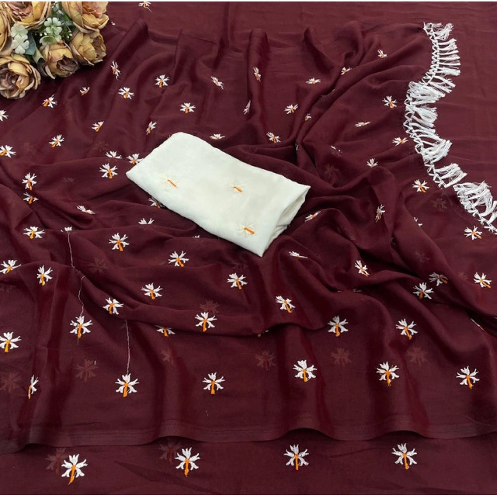 Women's Georgette Embellished Saree With Unstitched Blouse 5.5 Mtr (Maroon)