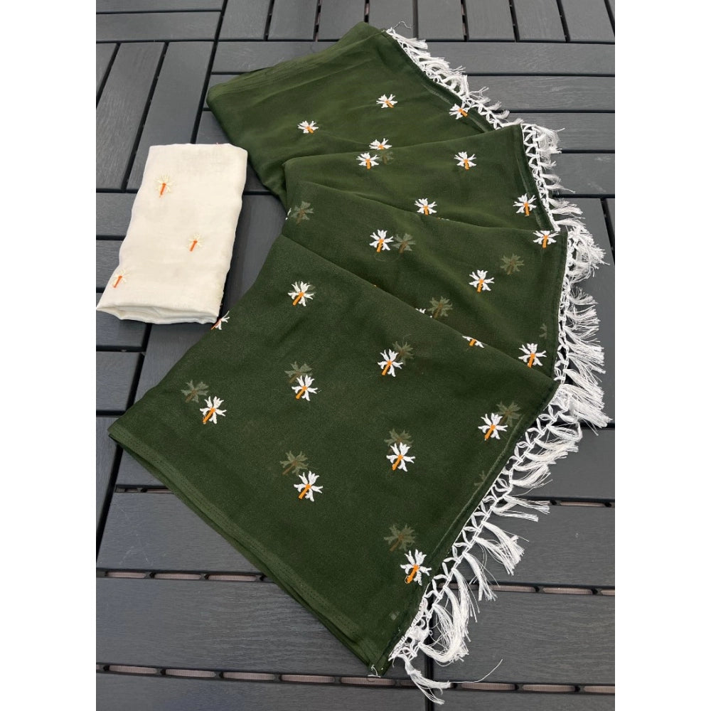 Women's Georgette Embellished Saree With Unstitched Blouse 5.5 Mtr (Green)