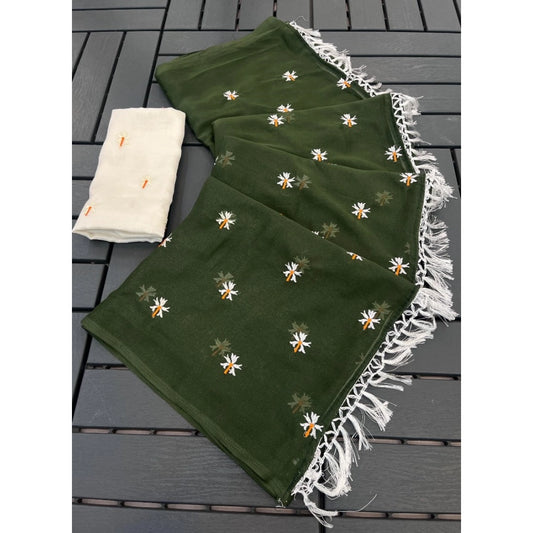 Women's Georgette Embellished Saree With Unstitched Blouse 5.5m (Green)