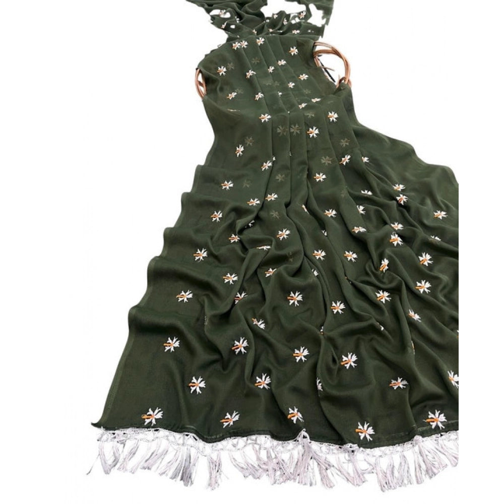 Women's Georgette Embellished Saree With Unstitched Blouse 5.5 Mtr (Green)